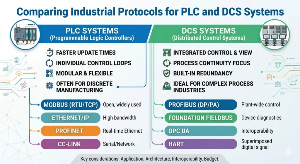 Comparación de protocolos industriales para sistemas PLC y DCS