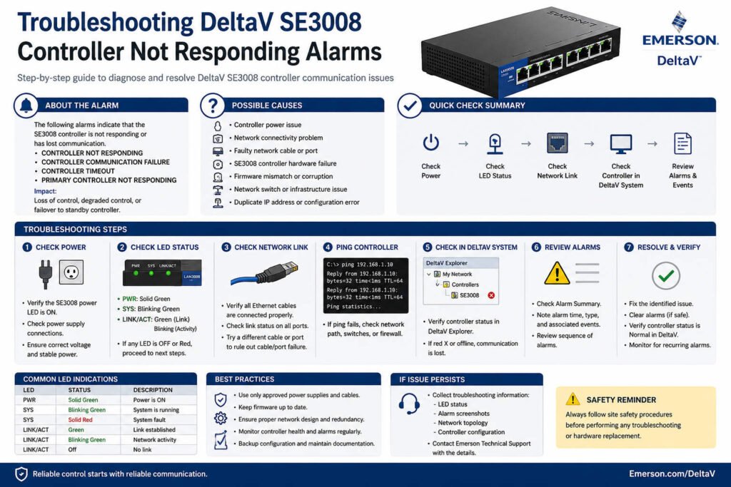 Troubleshooting DeltaV SE3008 Controller Not Responding Alarms